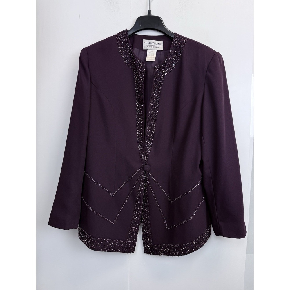 St.‎ Anthony Evening Beaded Blazer Women's 14 Embellished Lined Party Purple